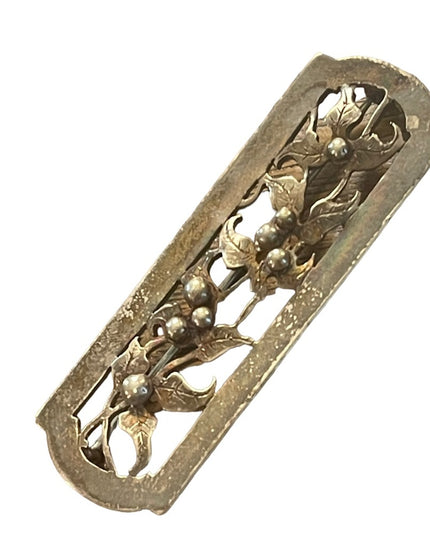Victorian Sterling silver 925 Leaf flower etched bar brooch Antique