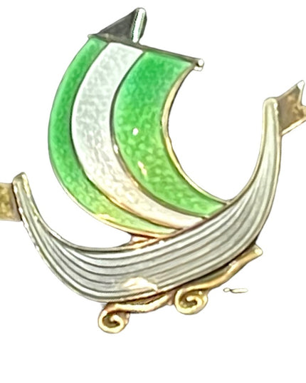NORWAY DESIGNER AKSEL HOLMSEN STERLING SILVER GOLD ENAMEL VIKING SHIP PIN BROOCH