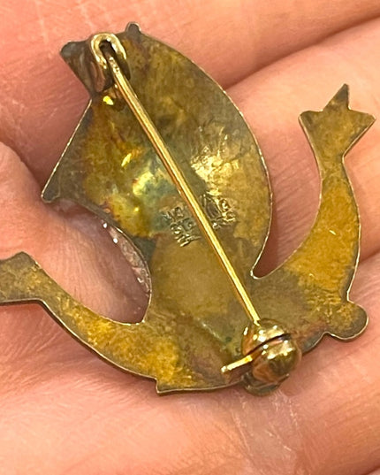 NORWAY DESIGNER AKSEL HOLMSEN STERLING SILVER GOLD ENAMEL VIKING SHIP PIN BROOCH