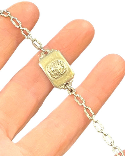 Vintage sterling silver 925 1940s Coat of arms ID bracelet with square link
