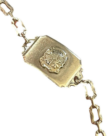Vintage sterling silver 925 1940s Coat of arms ID bracelet with square link