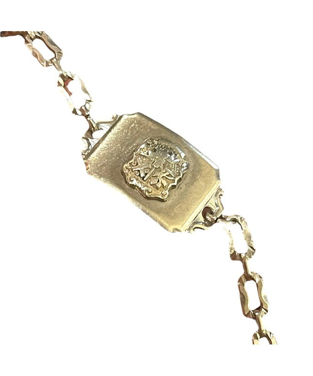 Vintage sterling silver 925 1940s Coat of arms ID bracelet with square link