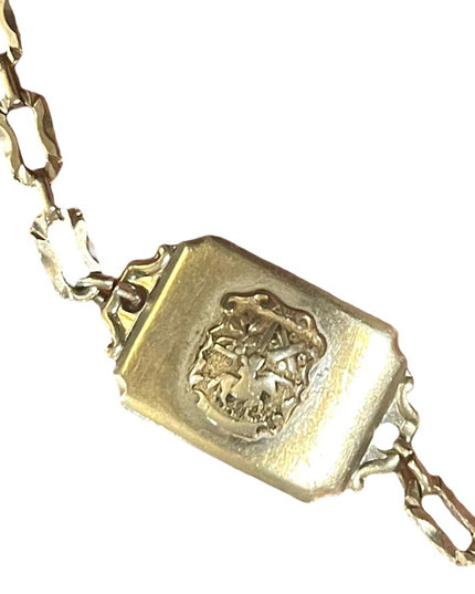 Vintage sterling silver 925 1940s Coat of arms ID bracelet with square link