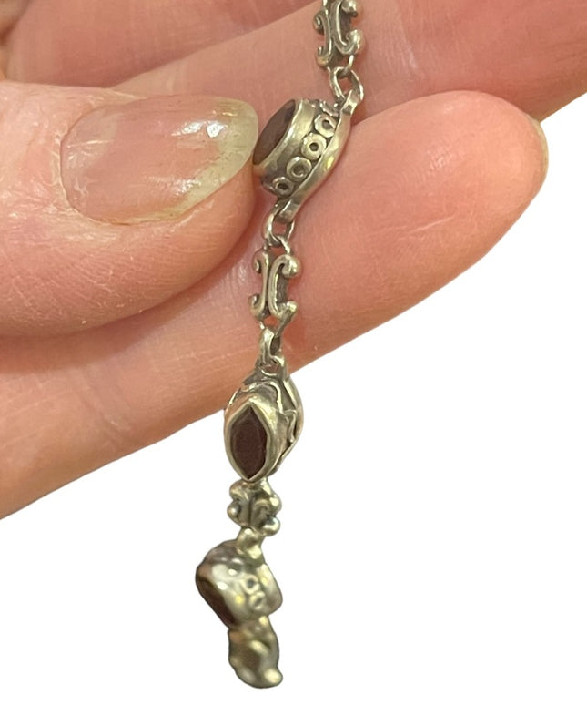 Lovely Scroll work link Garnet sterling silver 925 Bracelet