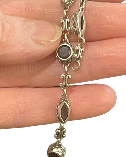Lovely Scroll work link Garnet sterling silver 925 Bracelet