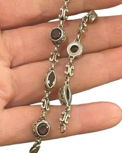 Lovely Scroll work link Garnet sterling silver 925 Bracelet