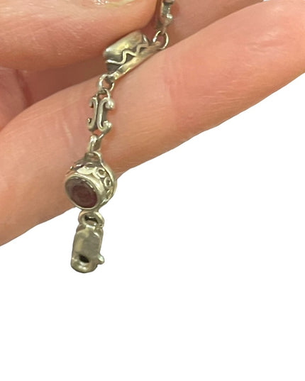 Lovely Scroll work link Garnet sterling silver 925 Bracelet