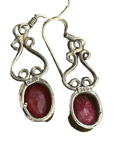 Lovely raw ruby dangle fancy Thai earrings 925 Sterling silver