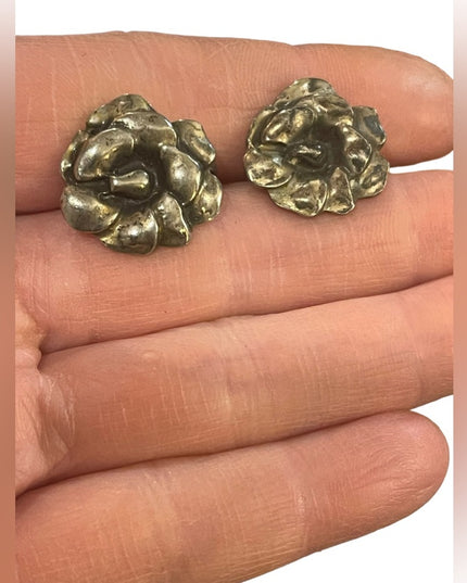 Vintage Sterling silver 925 SMIBO Fancy ornate flower screw back earrings