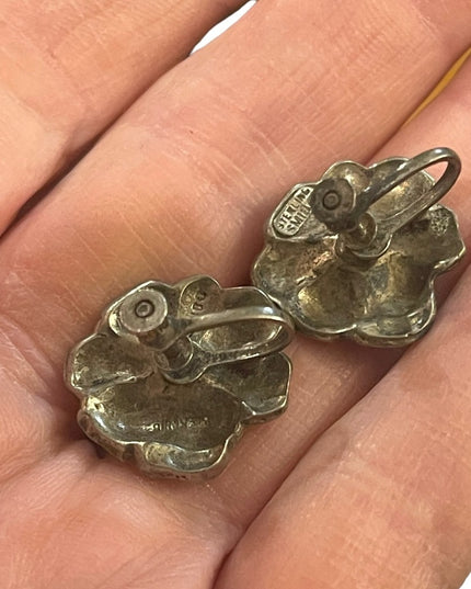 Vintage Sterling silver 925 SMIBO Fancy ornate flower screw back earrings