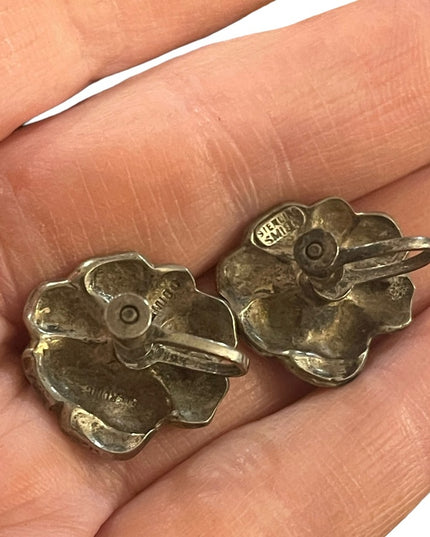 Vintage Sterling silver 925 SMIBO Fancy ornate flower screw back earrings