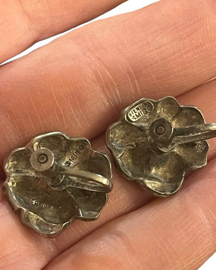 Vintage Sterling silver 925 SMIBO Fancy ornate flower screw back earrings