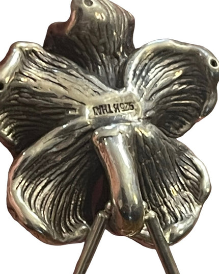 Puffed ornate antiqued flower Chunky pendant sterling silver 925 Necklace