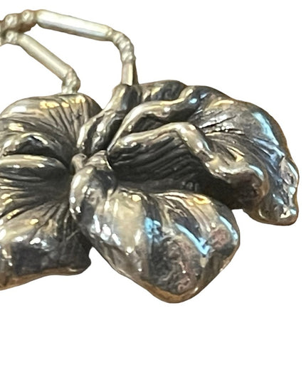 Puffed ornate antiqued flower Chunky pendant sterling silver 925 Necklace