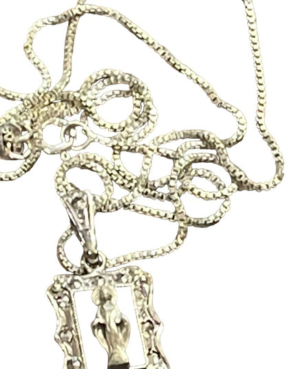 Vintage sterling silver 925 Mary religious pendant necklace