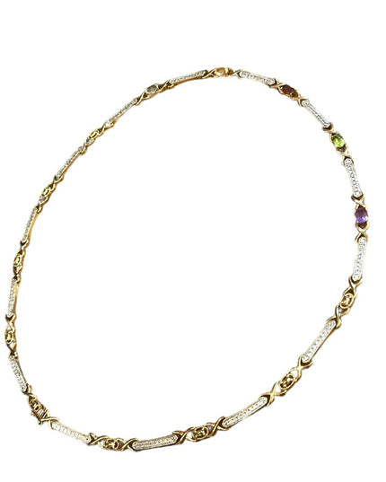 Multi Gem stone Gold plated 925 Sterling silver tennis necklace