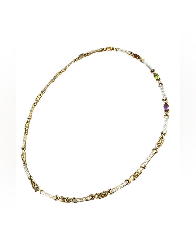 Multi Gem stone Gold plated 925 Sterling silver tennis necklace