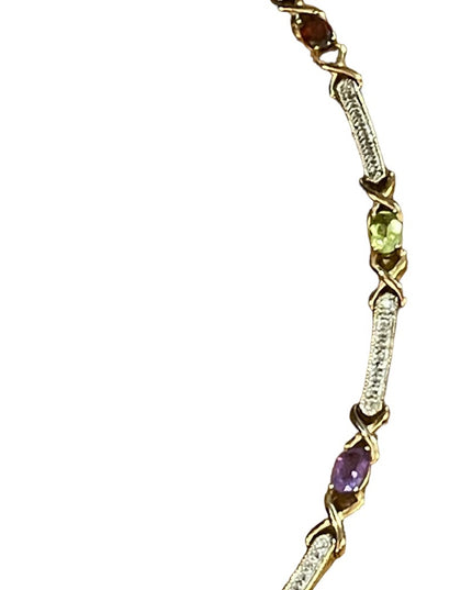 Multi Gem stone Gold plated 925 Sterling silver tennis necklace