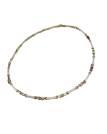 Multi Gem stone Gold plated 925 Sterling silver tennis necklace