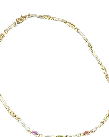 Multi Gem stone Gold plated 925 Sterling silver tennis necklace