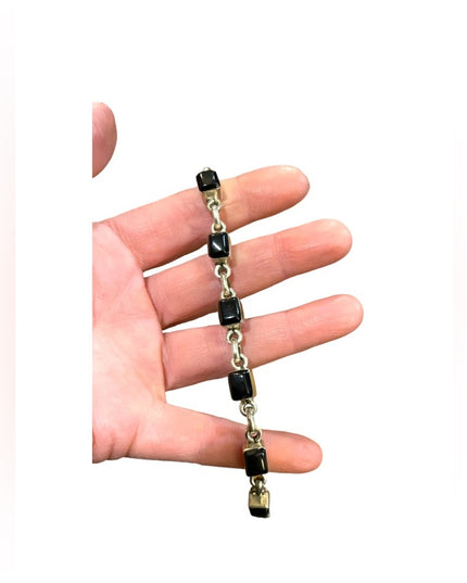 Vintage TS-119 Mexico 925 Taxco Black onyx link bracelet sterling silver