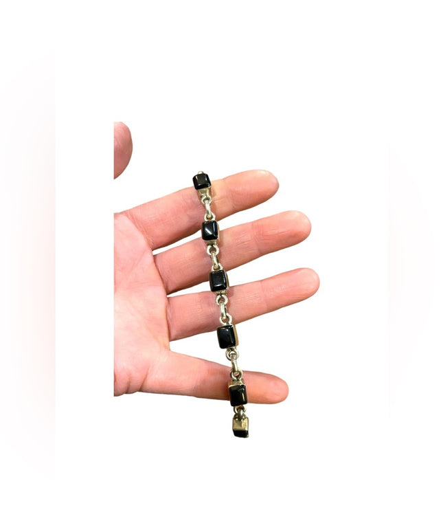 Vintage TS-119 Mexico 925 Taxco Black onyx link bracelet sterling silver