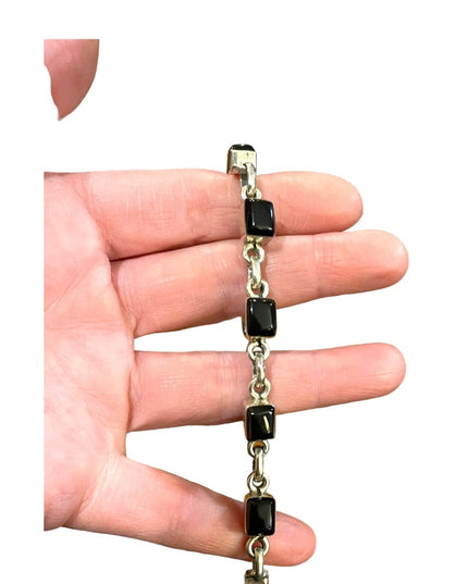 Vintage TS-119 Mexico 925 Taxco Black onyx link bracelet sterling silver