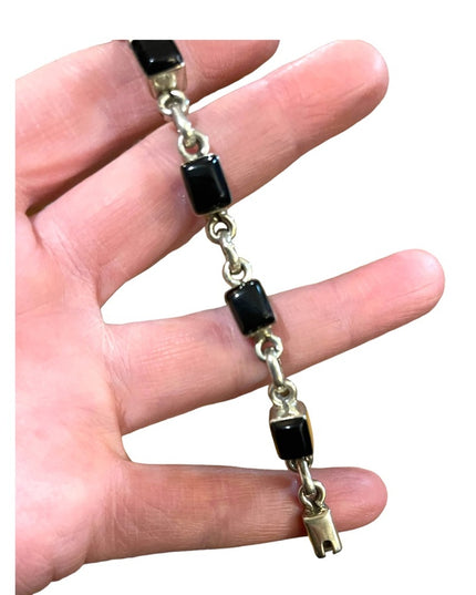 Vintage TS-119 Mexico 925 Taxco Black onyx link bracelet sterling silver
