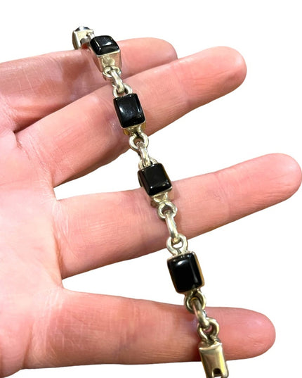 Vintage TS-119 Mexico 925 Taxco Black onyx link bracelet sterling silver