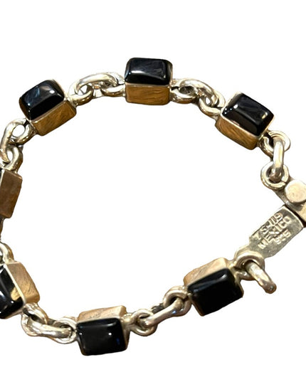 Vintage TS-119 Mexico 925 Taxco Black onyx link bracelet sterling silver