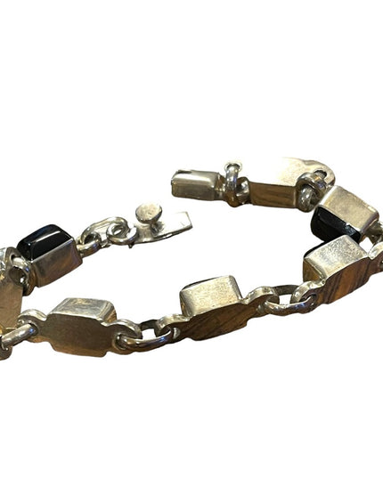 Vintage TS-119 Mexico 925 Taxco Black onyx link bracelet sterling silver