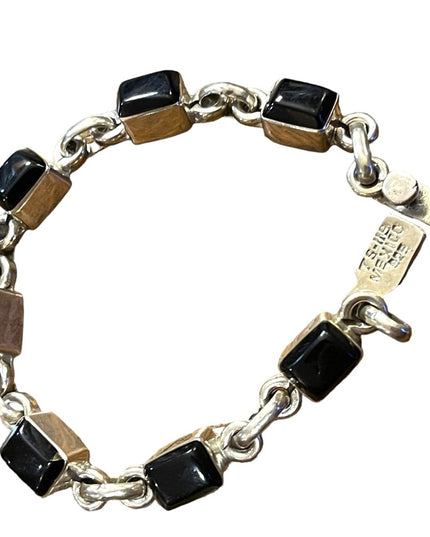 Vintage TS-119 Mexico 925 Taxco Black onyx link bracelet sterling silver