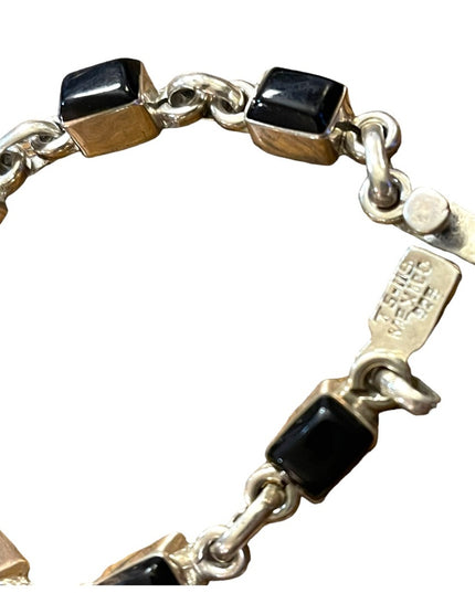 Vintage TS-119 Mexico 925 Taxco Black onyx link bracelet sterling silver
