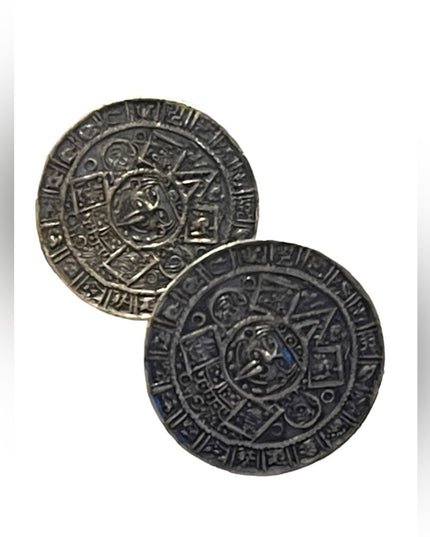 Vtg 1940s JE Taxco Mexico Sterling Silver Aztec Calendar Screw Back Earrings