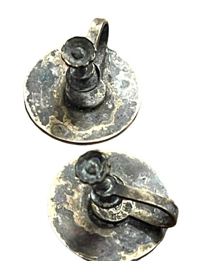 Vtg 1940s JE Taxco Mexico Sterling Silver Aztec Calendar Screw Back Earrings