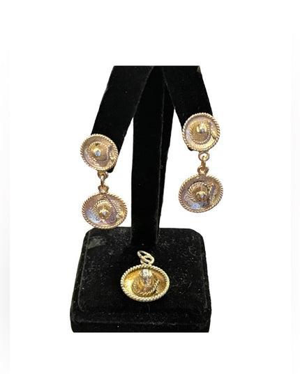 Vintage sterling silver 925 Sombrero Dangle hat earrings with necklace pendant