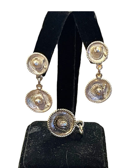 Vintage sterling silver 925 Sombrero Dangle hat earrings with necklace pendant