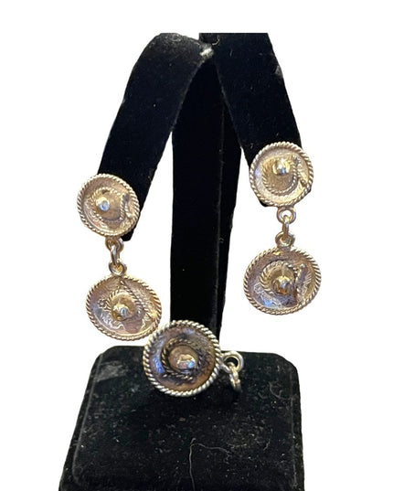 Vintage sterling silver 925 Sombrero Dangle hat earrings with necklace pendant