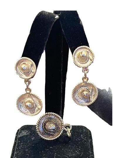 Vintage sterling silver 925 Sombrero Dangle hat earrings with necklace pendant