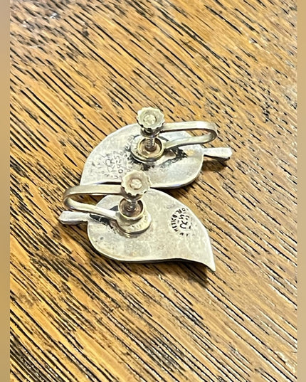 Vintage Sterling silver 925 Abalone inlay RR Mexico Artisan screw back earrings