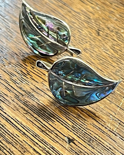 Vintage Sterling silver 925 Abalone inlay RR Mexico Artisan screw back earrings