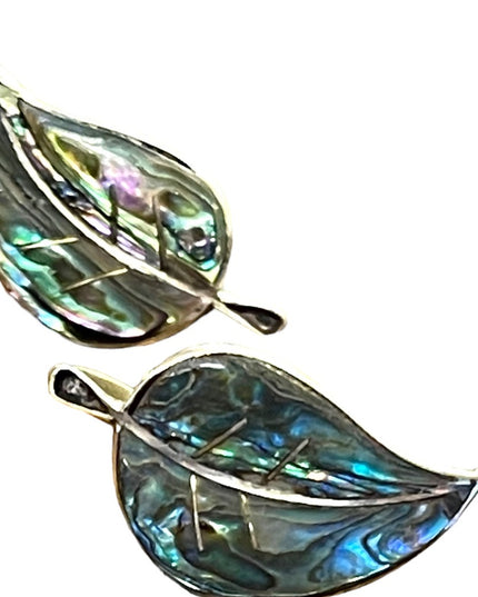 Vintage Sterling silver 925 Abalone inlay RR Mexico Artisan screw back earrings