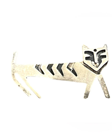 Vintage 1940s DF Mexico 925 Signed Artisan Sterling silver 925 Aztec Cat brooch