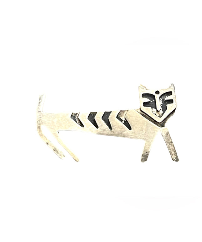 Vintage 1940s DF Mexico 925 Signed Artisan Sterling silver 925 Aztec Cat brooch