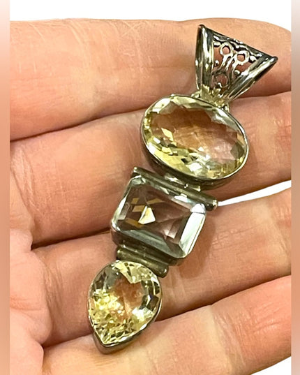 Genuine Citrine & Aqua Faceted stone Large silver pendant
