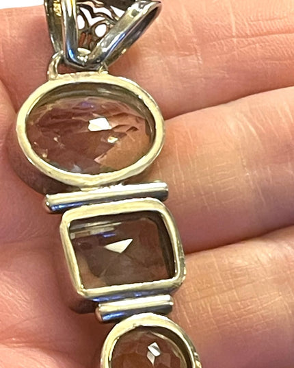 Genuine Citrine & Aqua Faceted stone Large silver pendant