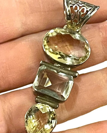 Genuine Citrine & Aqua Faceted stone Large silver pendant