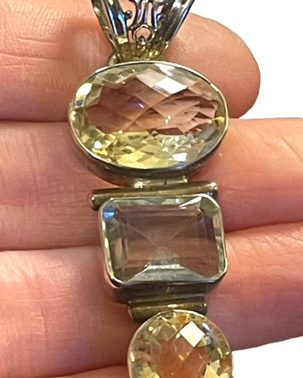 Genuine Citrine & Aqua Faceted stone Large silver pendant