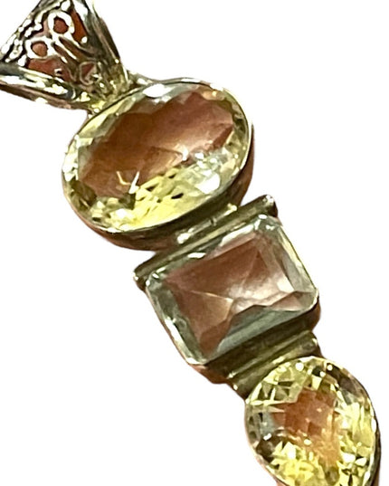 Genuine Citrine & Aqua Faceted stone Large silver pendant