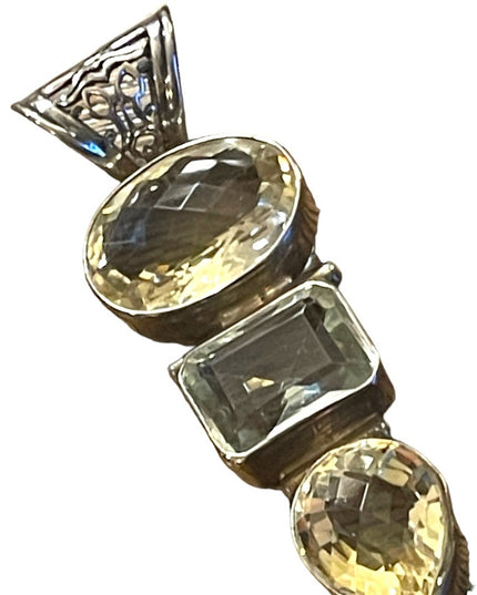 Genuine Citrine & Aqua Faceted stone Large silver pendant